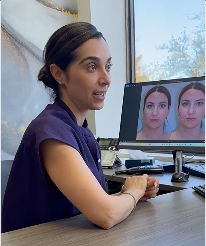 Medical professional discussing patient image comparison.